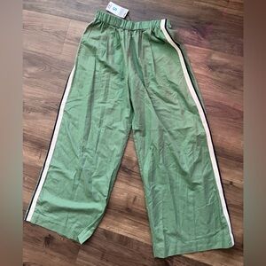 Primark Green Wide-Leg Trousers with White and Black Stripes